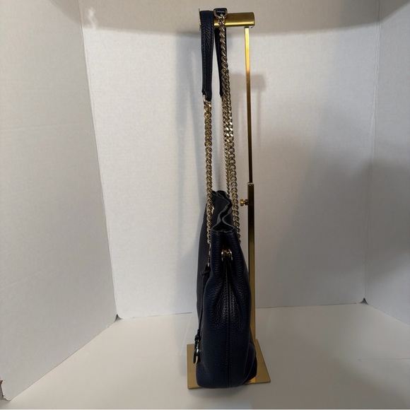 Michael Kors Navy Blue Leather Shoulder Bag w Gold Chain/Straps crossbody - Picture 6 of 13